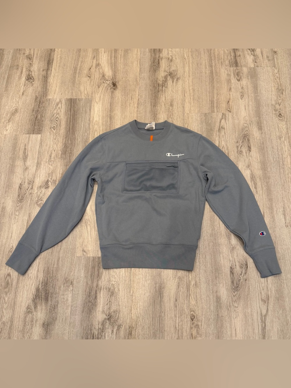 Champion Reverse Weave Dusty Blue Utility Pocket Crewneck Sweatshirt Size Small